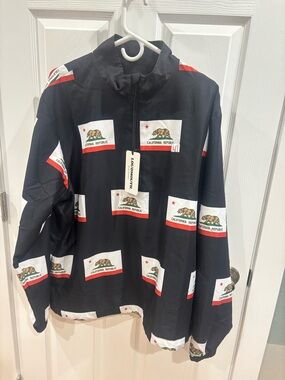 NWT Loudmouth Black Windbreaker with California Republic Flag Print